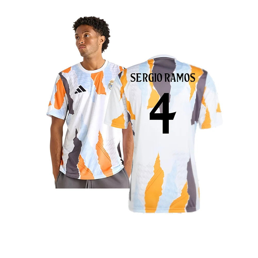 2024-2025 Real Madrid Pre-Match Shirt (White/Crew Orange) (Sergio Ramos 4)_0