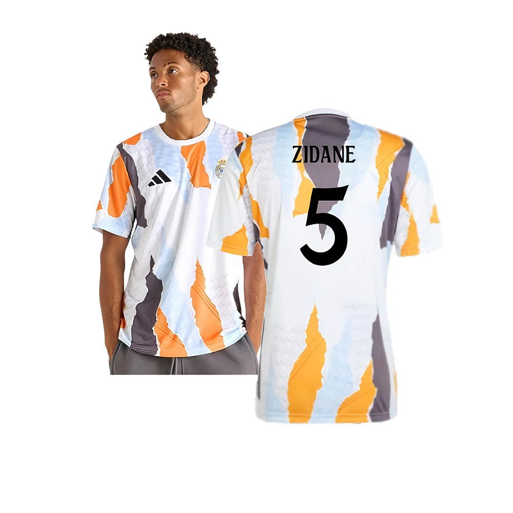 2024-2025 Real Madrid Pre-Match Shirt (White/Crew Orange) (Zidane 5)_0
