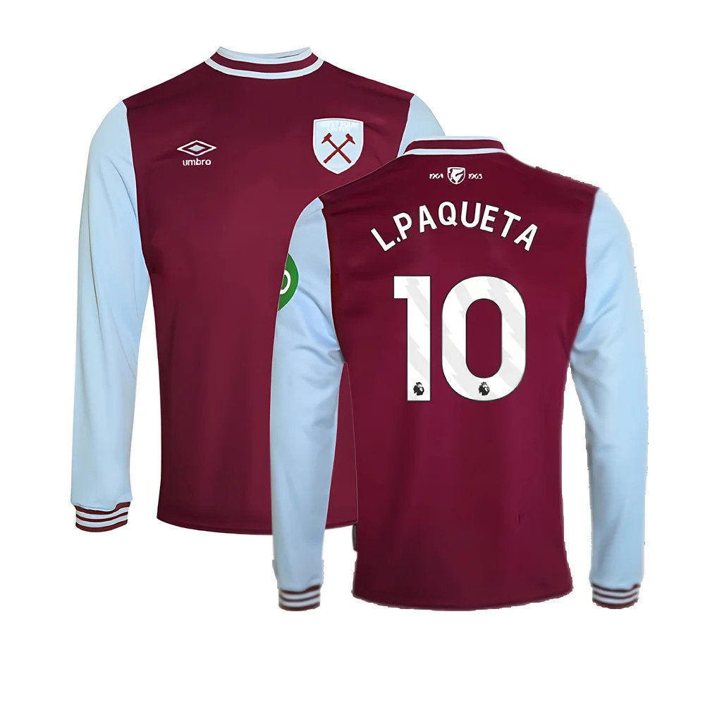 2024-2025 West Ham Long Sleeve Home Shirt (Kids) (L.Paqueta 10)_0