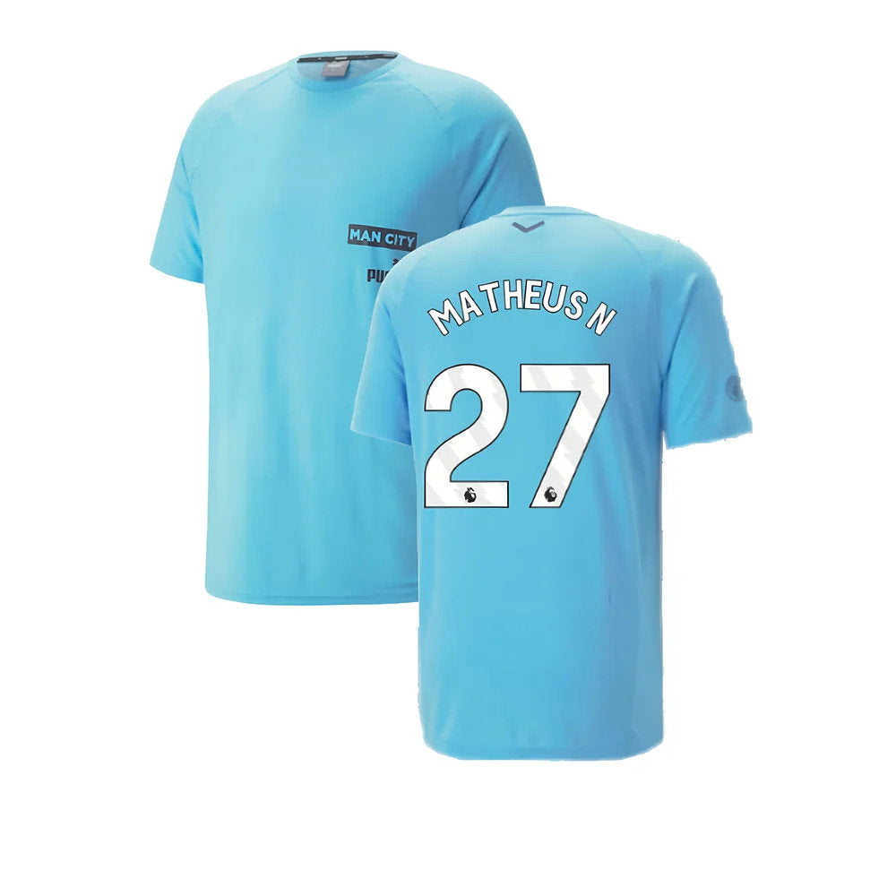 2023-2024 Man City Casuals Tee (Blue Wash) - Kids (Matheus N 27)_0