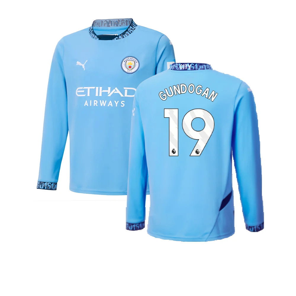2024-2025 Man City Home Long Sleeve Shirt (Kids) (Gundogan 19)_0