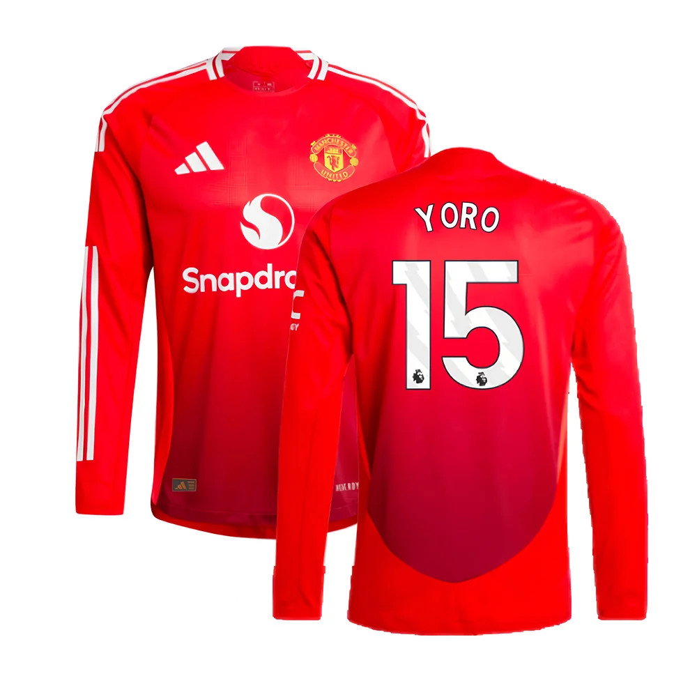 2024-2025 Man Utd Authentic Long Sleeve Home Shirt (Yoro 15)_0