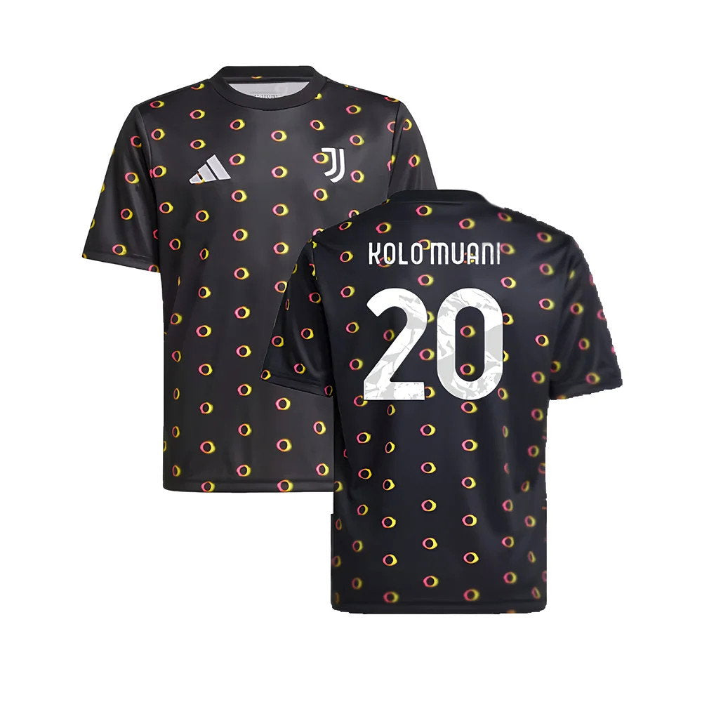 2024-2025 Juventus Pre-Match Shirt (Black) - Kids (Kolo Muani 20)_0