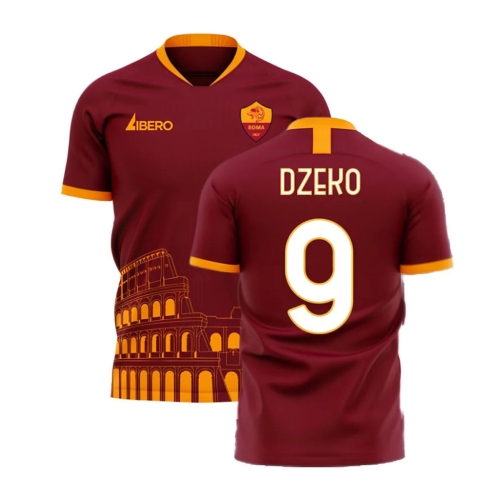 Roma 2025-2026 Home Concept Football Kit (Libero) - No Sponsor (DZEKO 9)_0