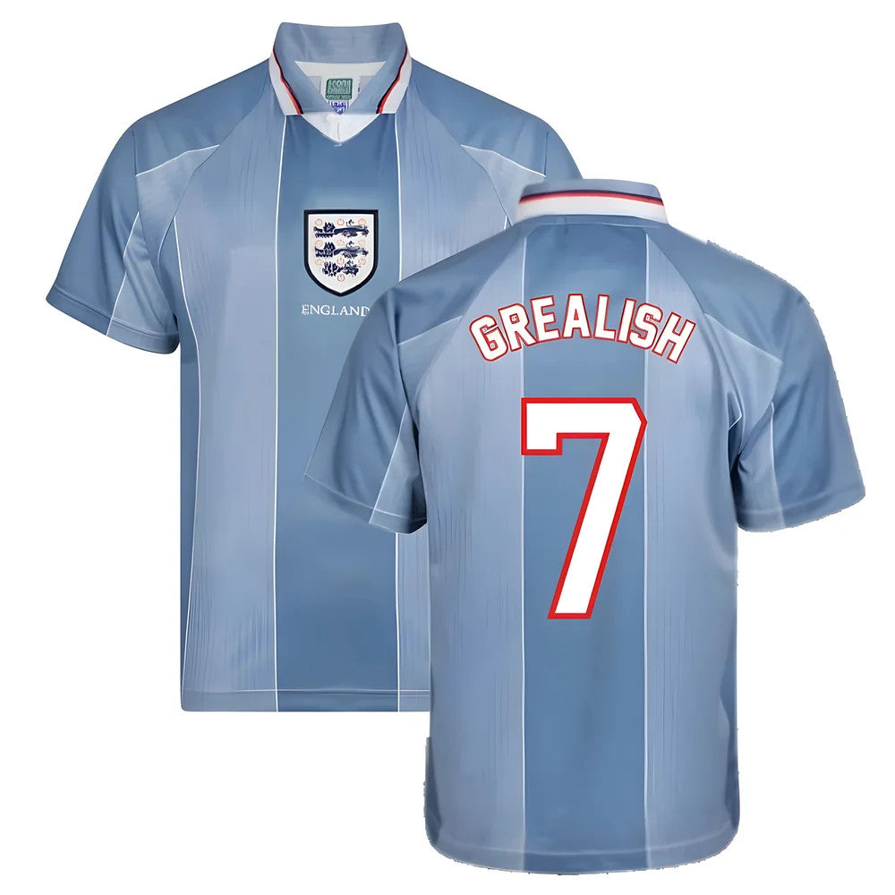 Score Draw England 1996 Away Euro Championship Retro Football Shirt (Grealish 7)_0