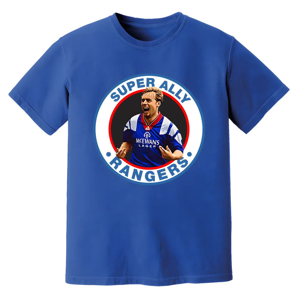 Ally McCoist Super Ally Rangers Retro T-Shirt (Blue)_0