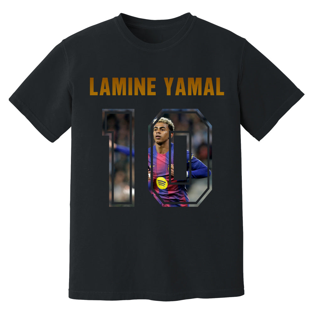 Lamine Yamal Barcelona Name And Number T-Shirt (Black)_0
