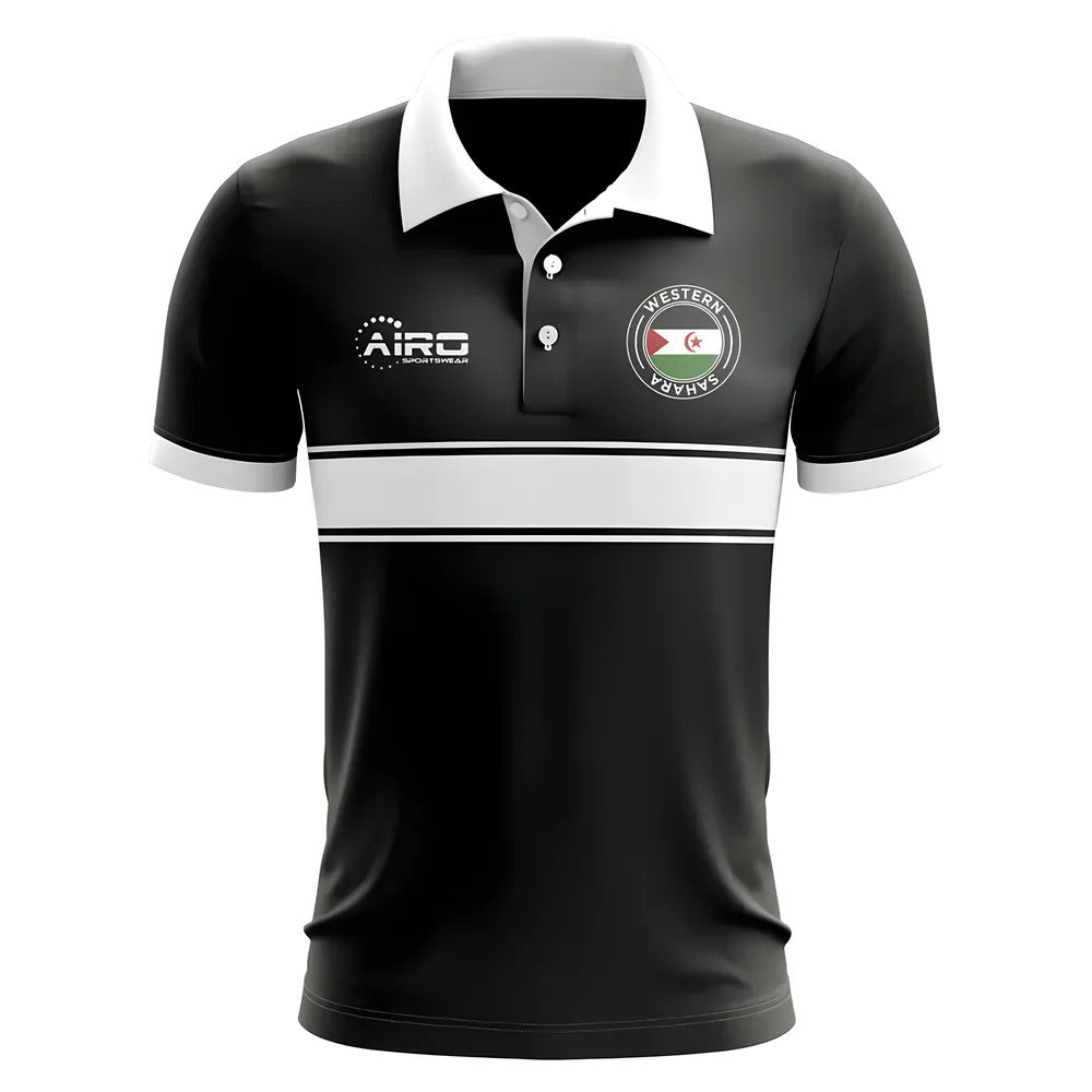 Western Sahara Concept Stripe Polo Shirt (Black) - Kids_0