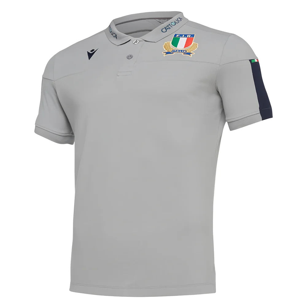2019-2020 Italy Macron Rugby Official Cotton Polo Shirt Grey_0