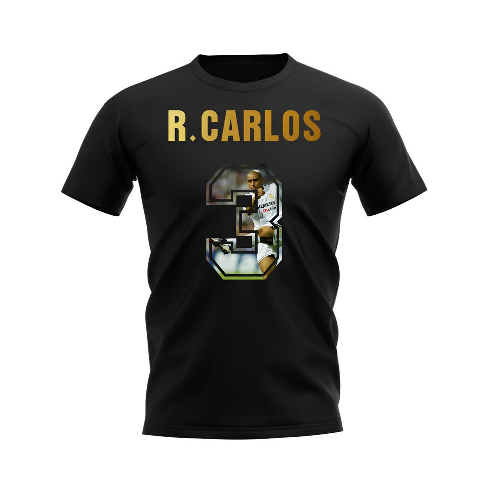 Roberto Carlos Name And Number Real Madrid T-Shirt (Black)_0