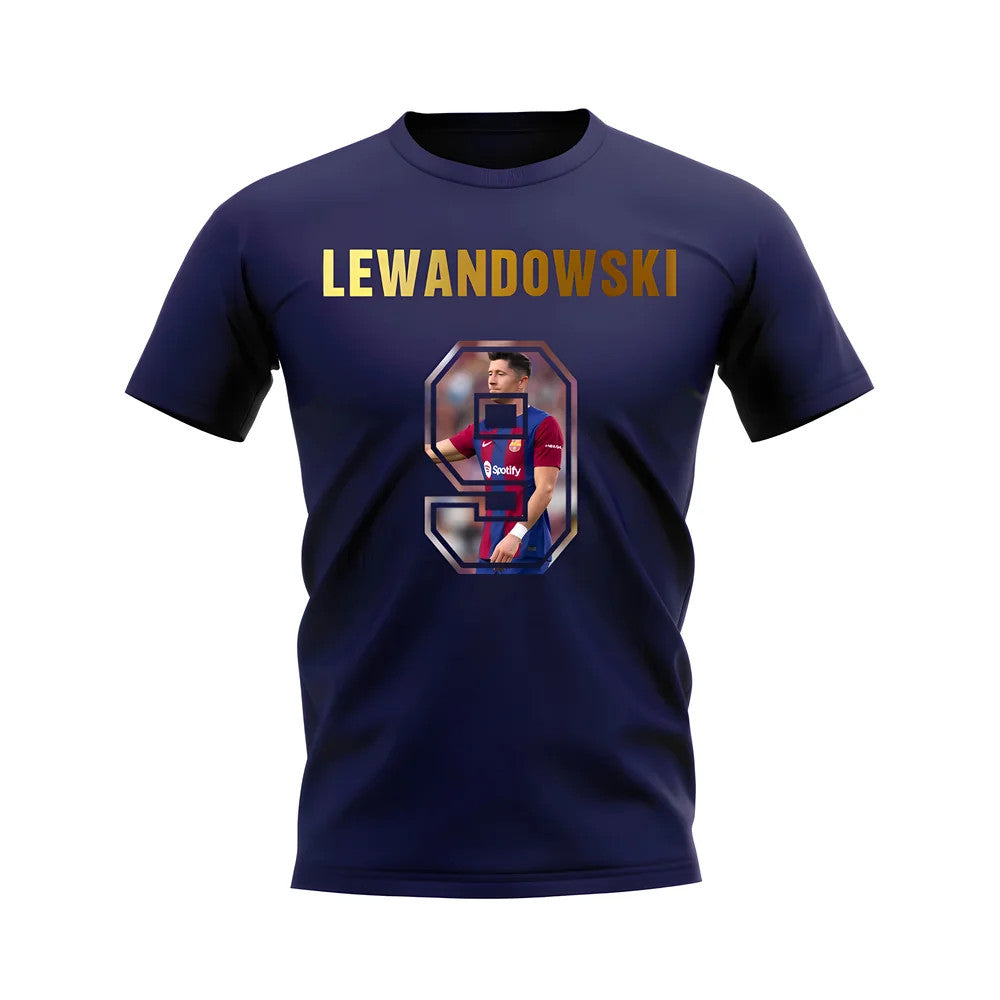 Robert Lewandowski Name And Number Barcelona T-Shirt (Navy)_0