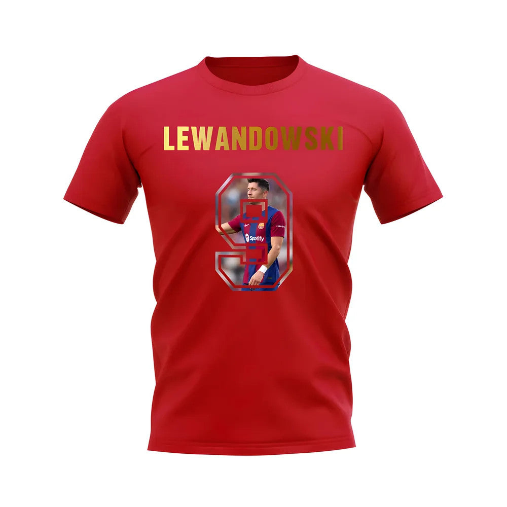 Robert Lewandowski Name And Number Barcelona T-Shirt (Red)_1