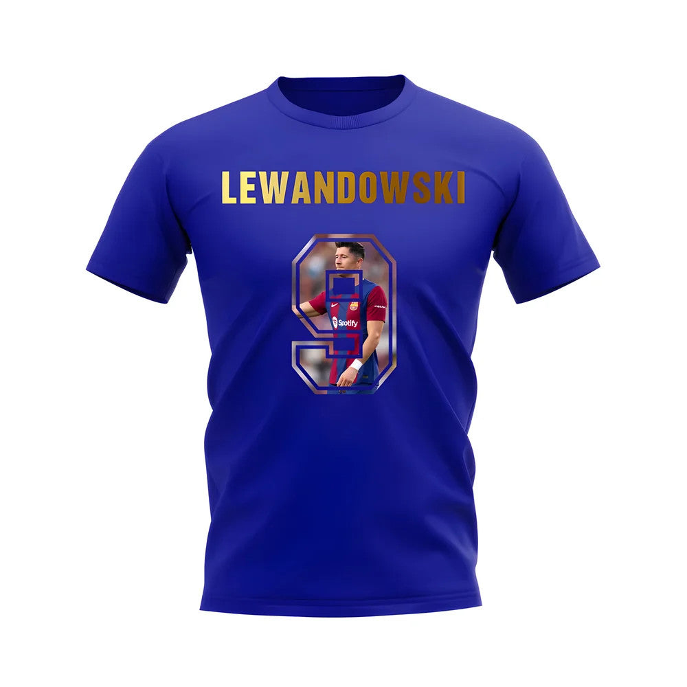 Robert Lewandowski Name And Number Barcelona T-Shirt (Blue)_0