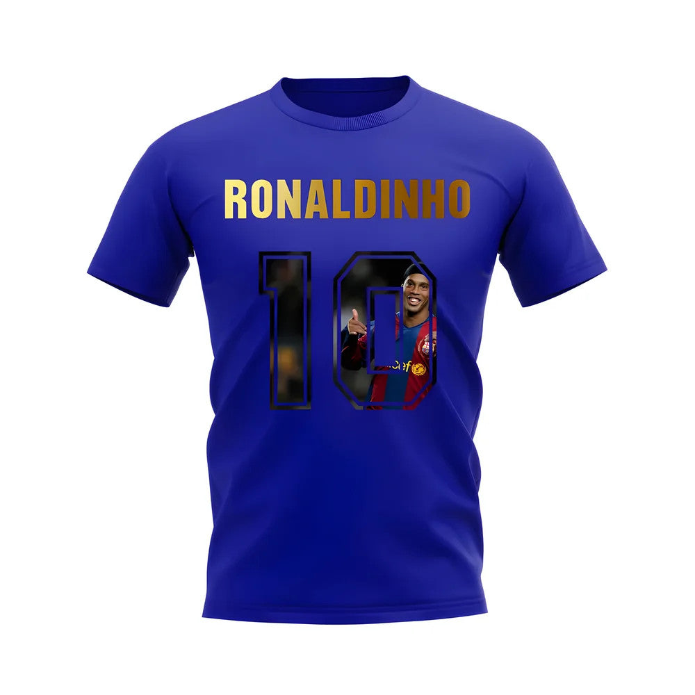 Ronaldinho Name And Number Barcelona T-Shirt (Blue)_1