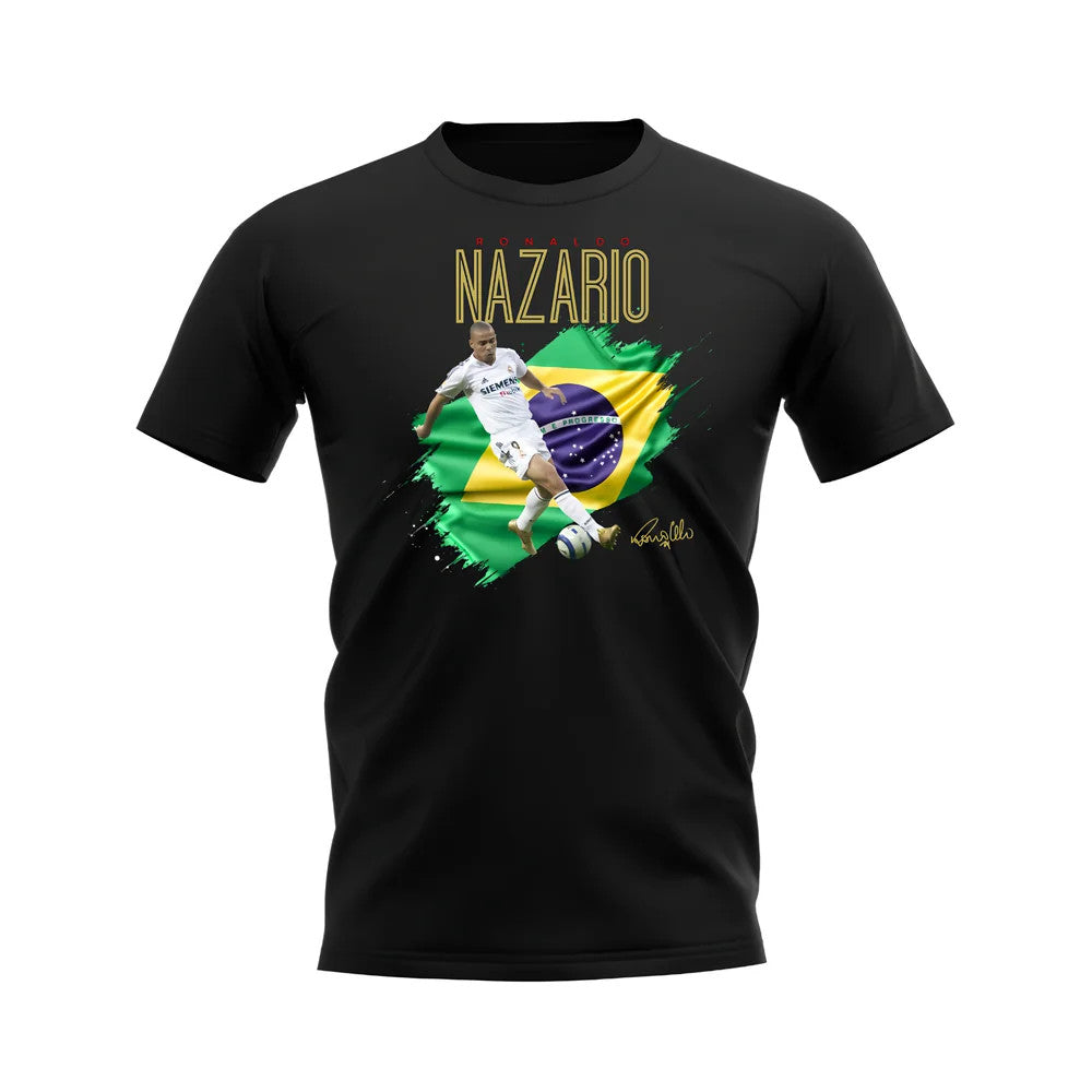 Ronaldo Nazario Real Madrid Flag T-Shirt (Black)_0