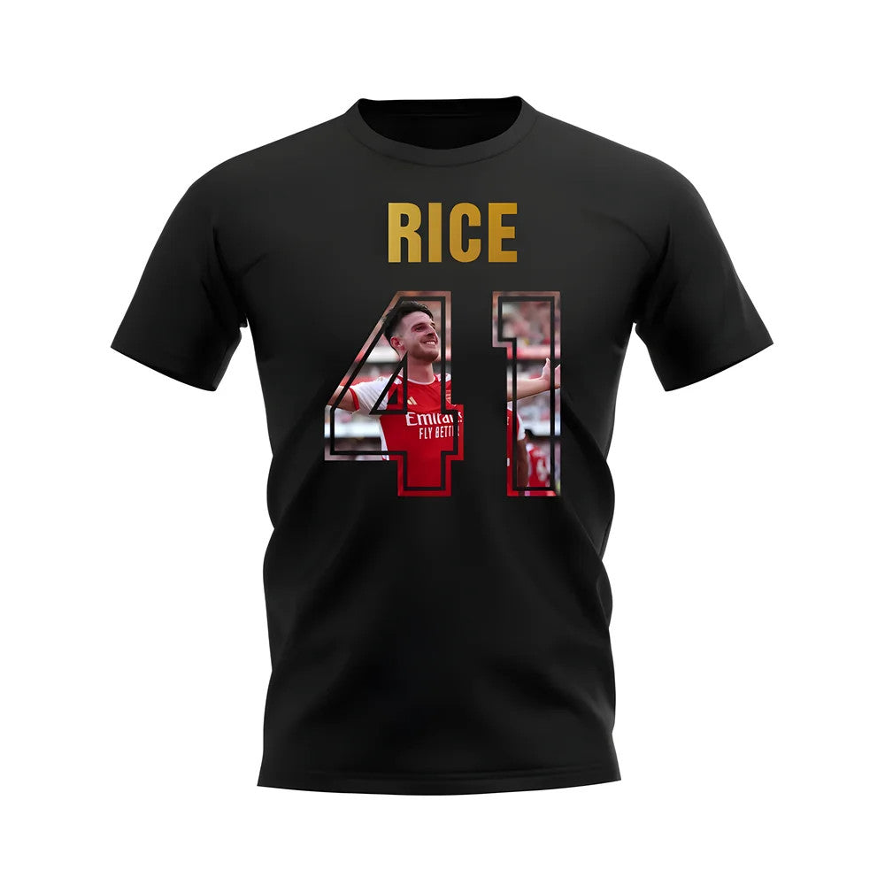 Declan Rice Name And Number Arsenal T-Shirt (Black)_0
