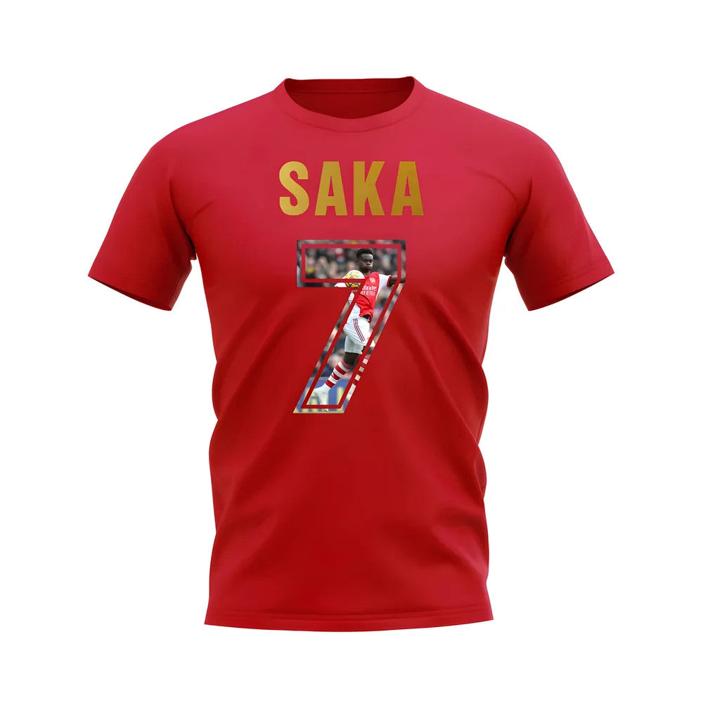 Bukayo Saka Name And Number Arsenal T-Shirt (Red)_1