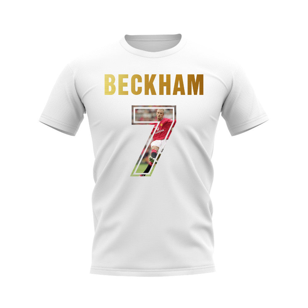 David Beckham Name And Number Manchester United T-Shirt (White)_0