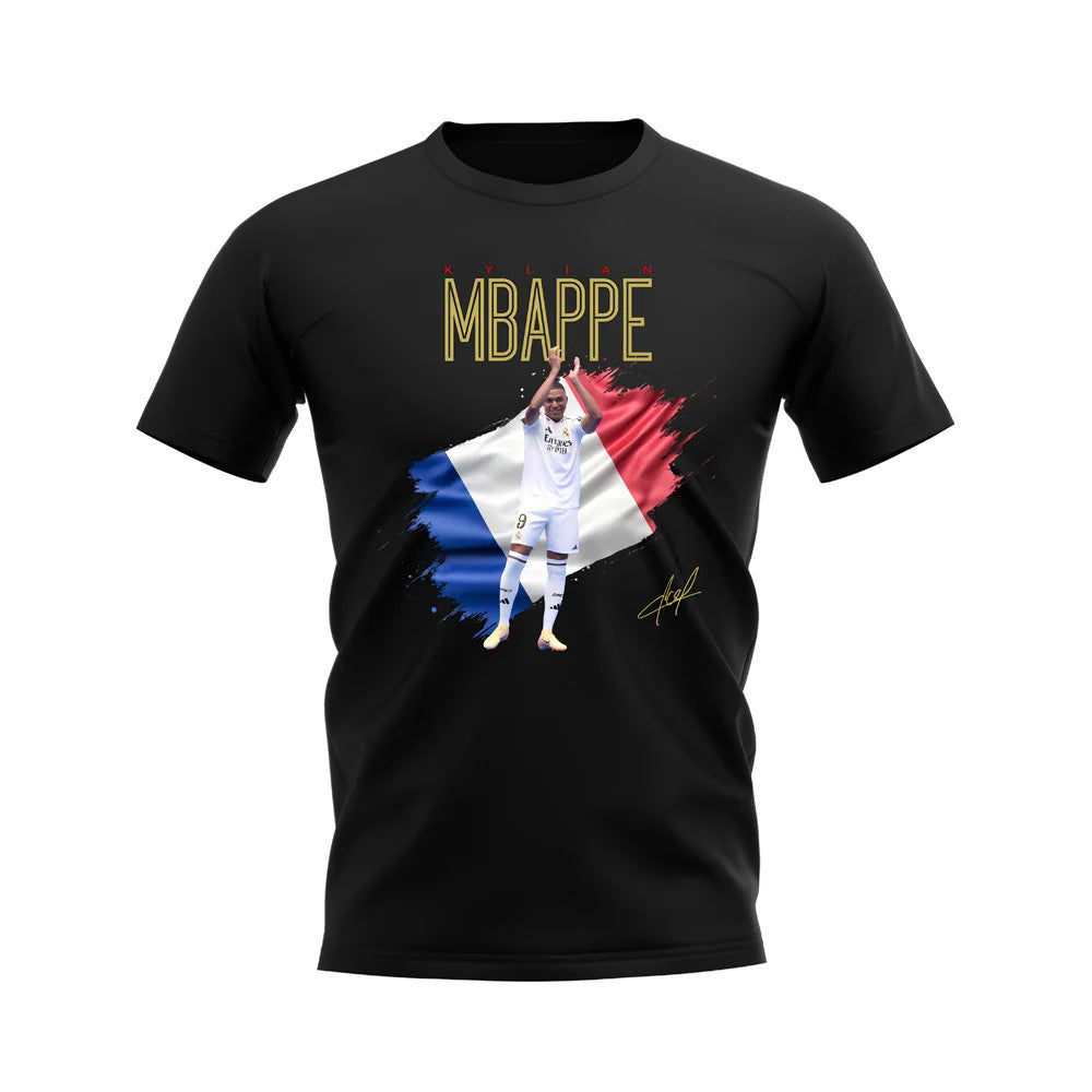 Kylian Mbappe Real Madrid Flag T-Shirt (Black)_1