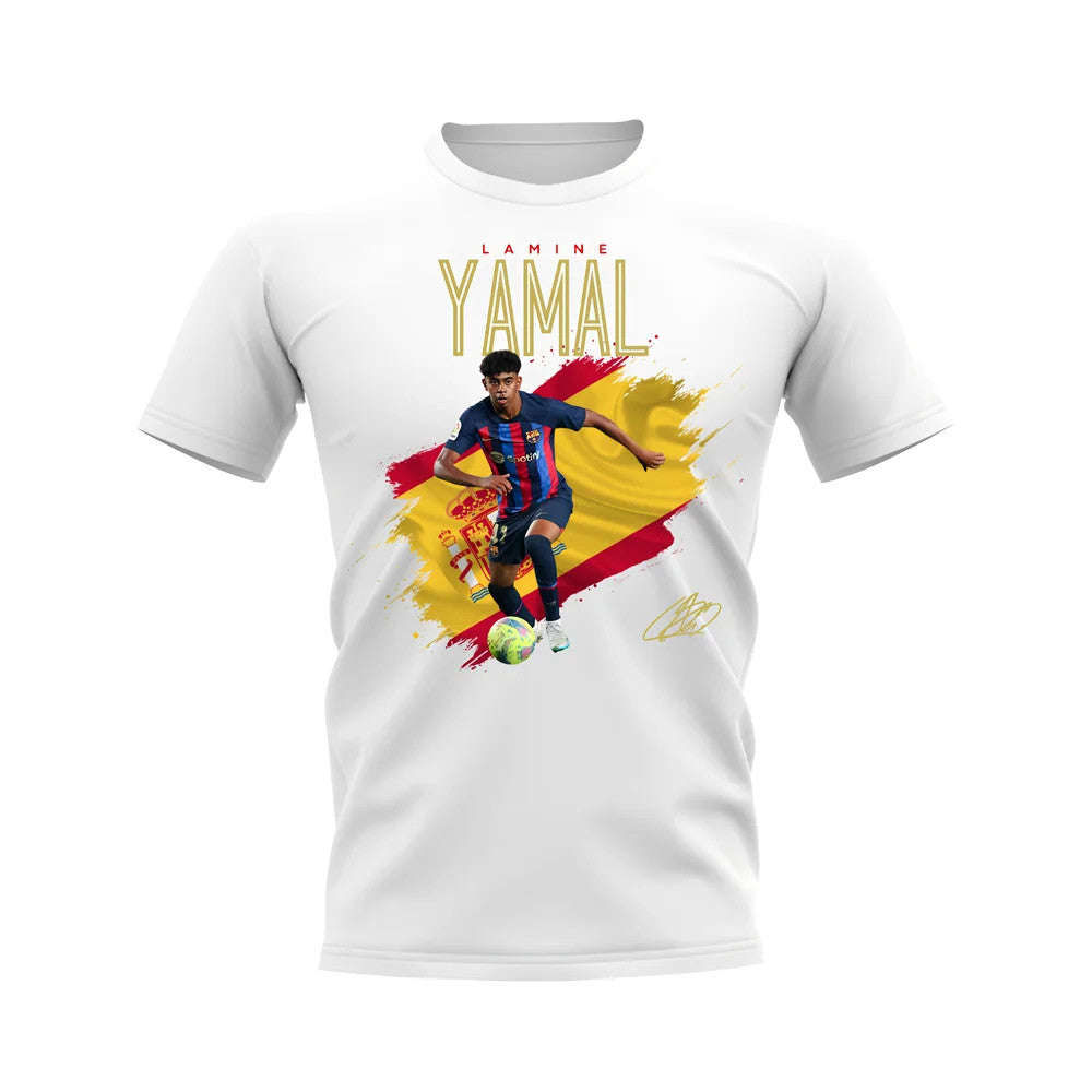 Lamine Yamal Barcelona Flag T-Shirt (White)_0