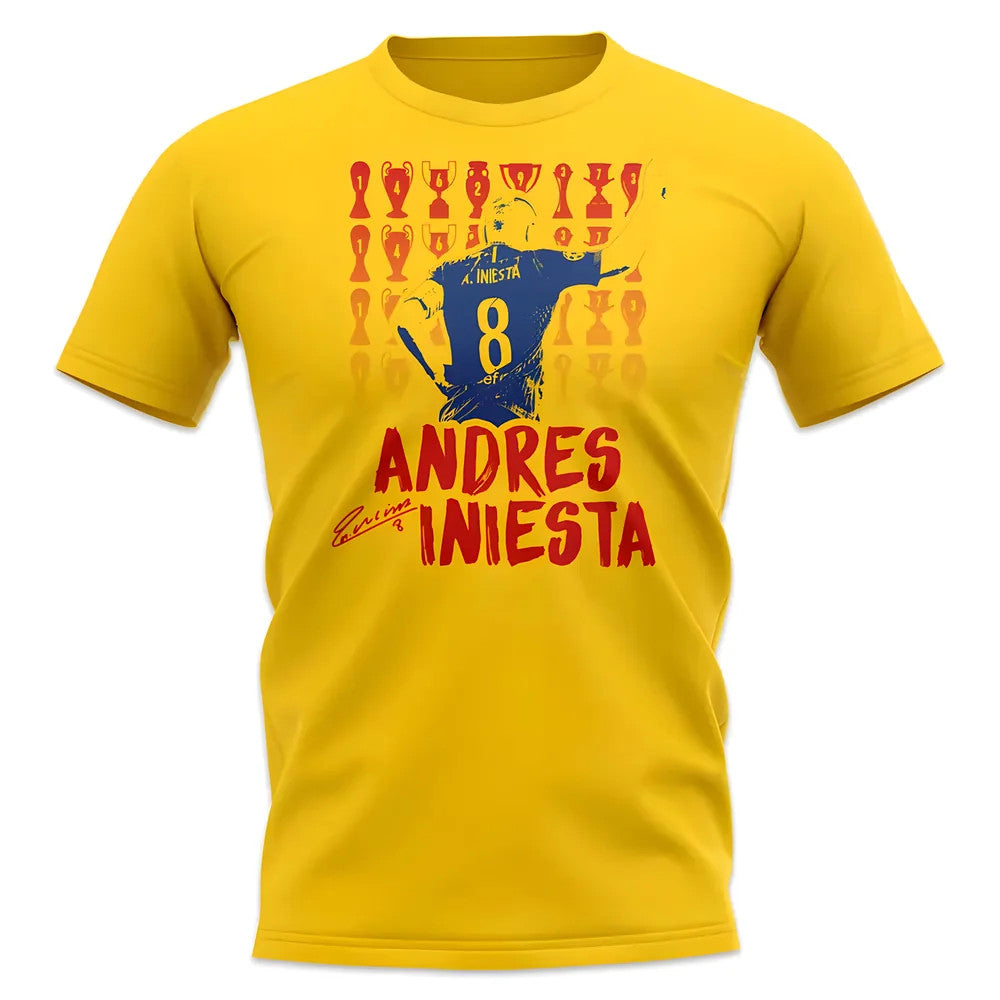 Andres Iniesta Trophy Count T-Shirt (Yellow)_0