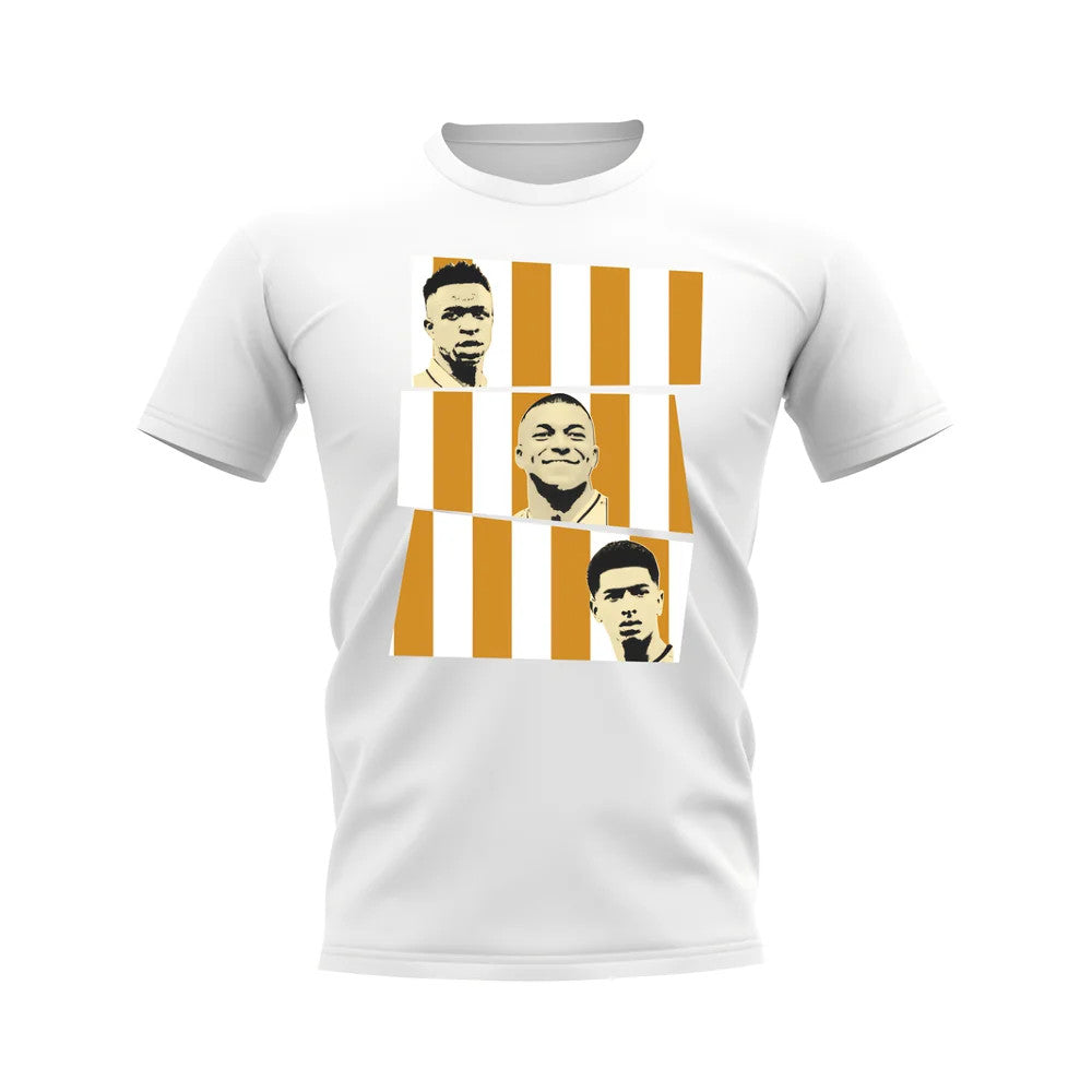 Vinicius Jr Mbappe Bellingham Real Madrid Trio T-Shirt (White)_1