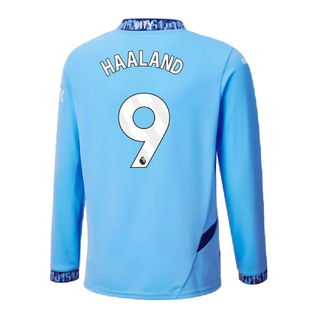 2024-2025 Man City Home Long Sleeve Shirt (Kids) (Haaland 9)_2