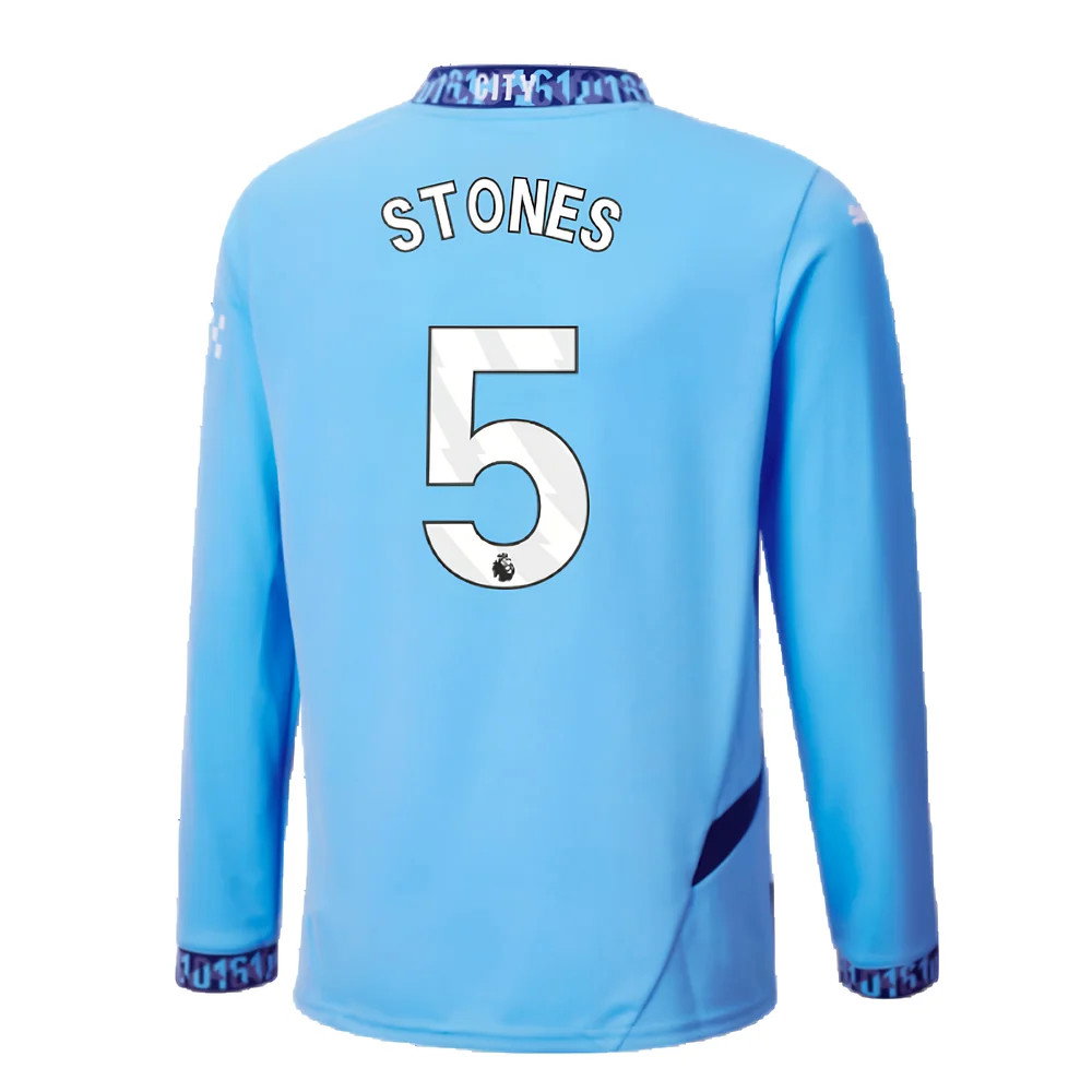 2024-2025 Man City Home Long Sleeve Shirt (Kids) (Stones 5)_2