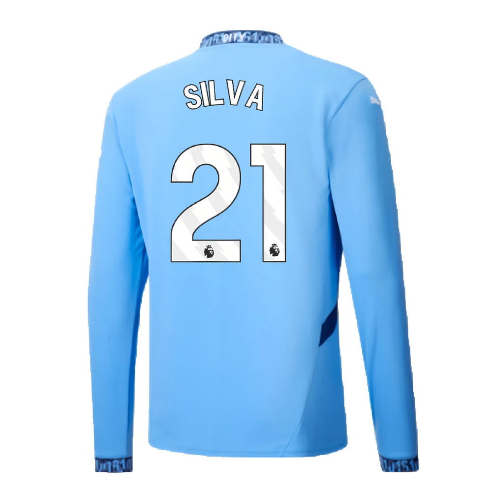 2024-2025 Man City Home Long Sleeve Shirt (Silva 21)_2