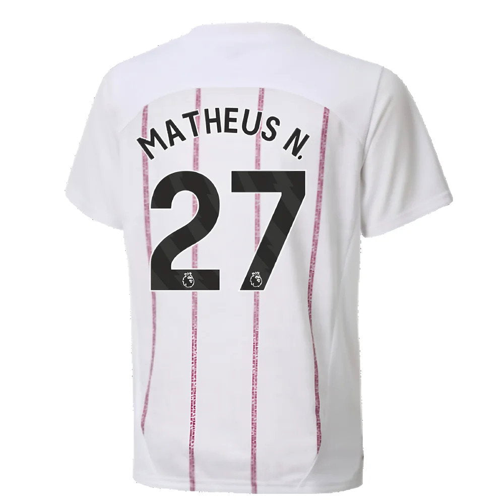 2024-2025 Man City Prematch SS Jersey (White) - Kids (Matheus N. 27)_2
