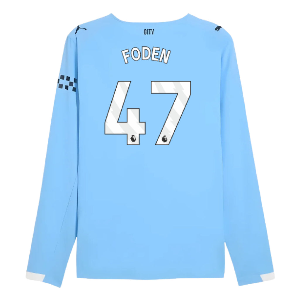 2025-2026 Man City Authentic Long Sleeve Home Shirt (Foden 47)_0