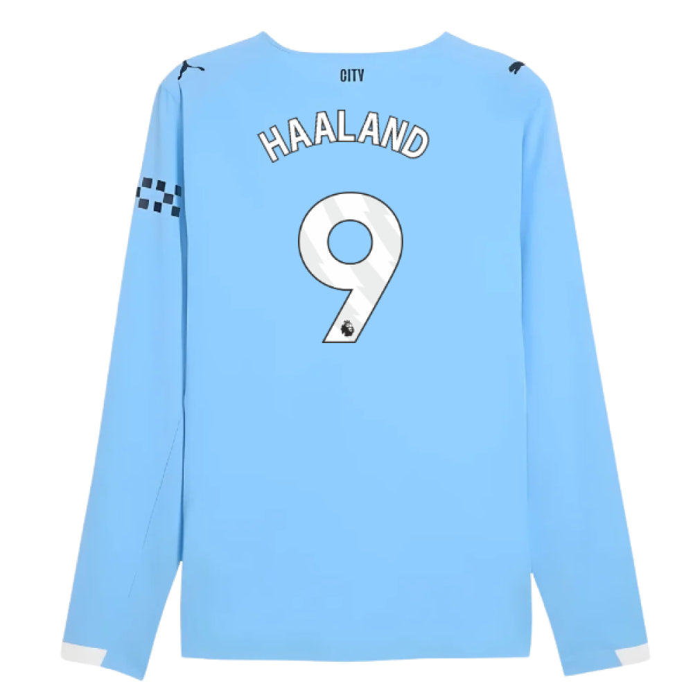 2025-2026 Man City Authentic Long Sleeve Home Shirt (Haaland 9)_0