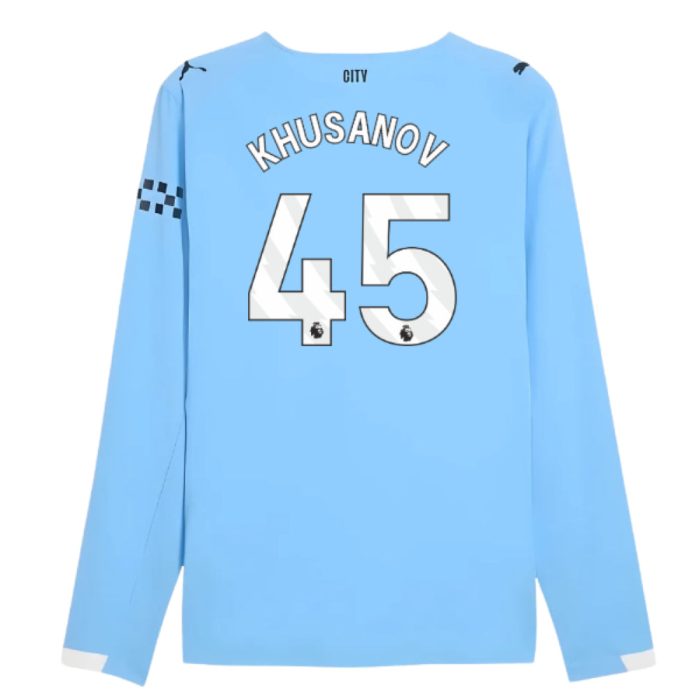2025-2026 Man City Authentic Long Sleeve Home Shirt (Khusanov 45)_0