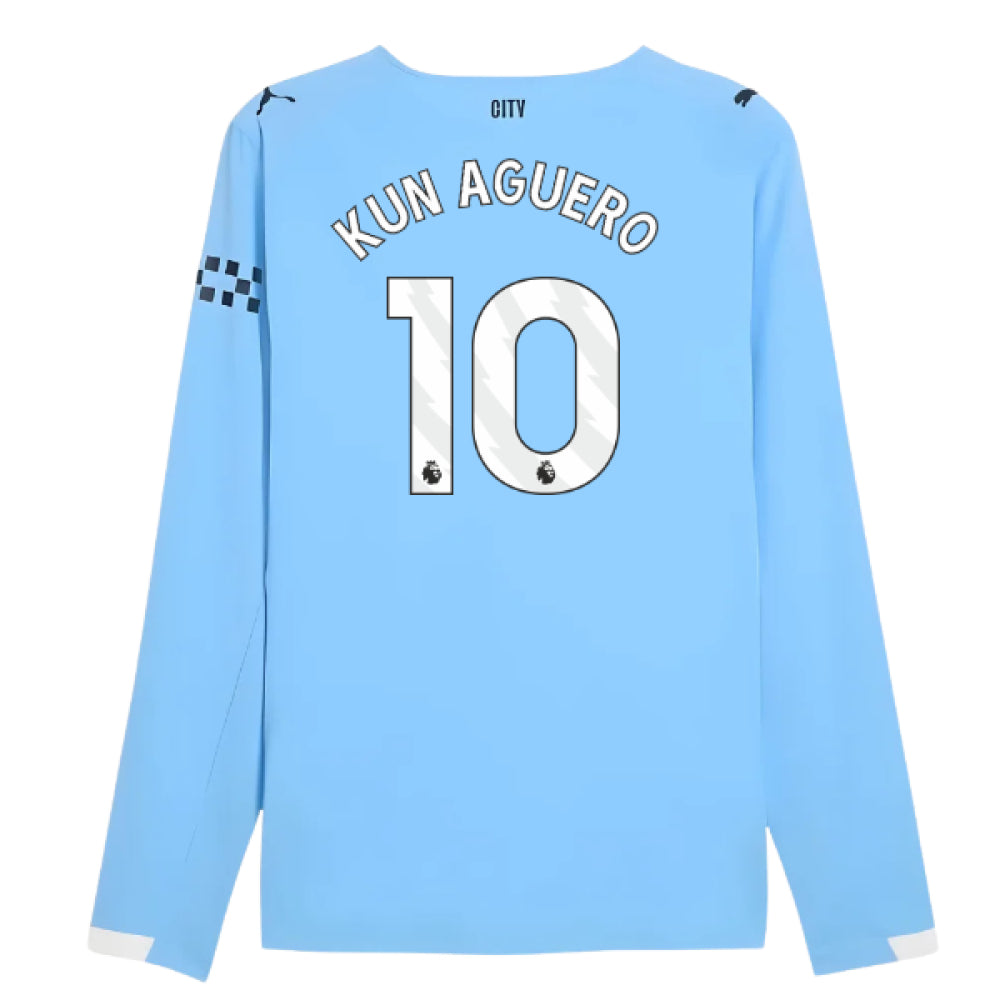 2025-2026 Man City Authentic Long Sleeve Home Shirt (Kun Aguero 10)_0