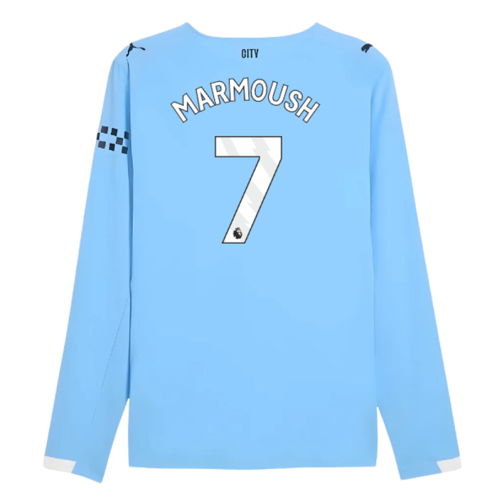 2025-2026 Man City Authentic Long Sleeve Home Shirt (Marmoush 7)_0
