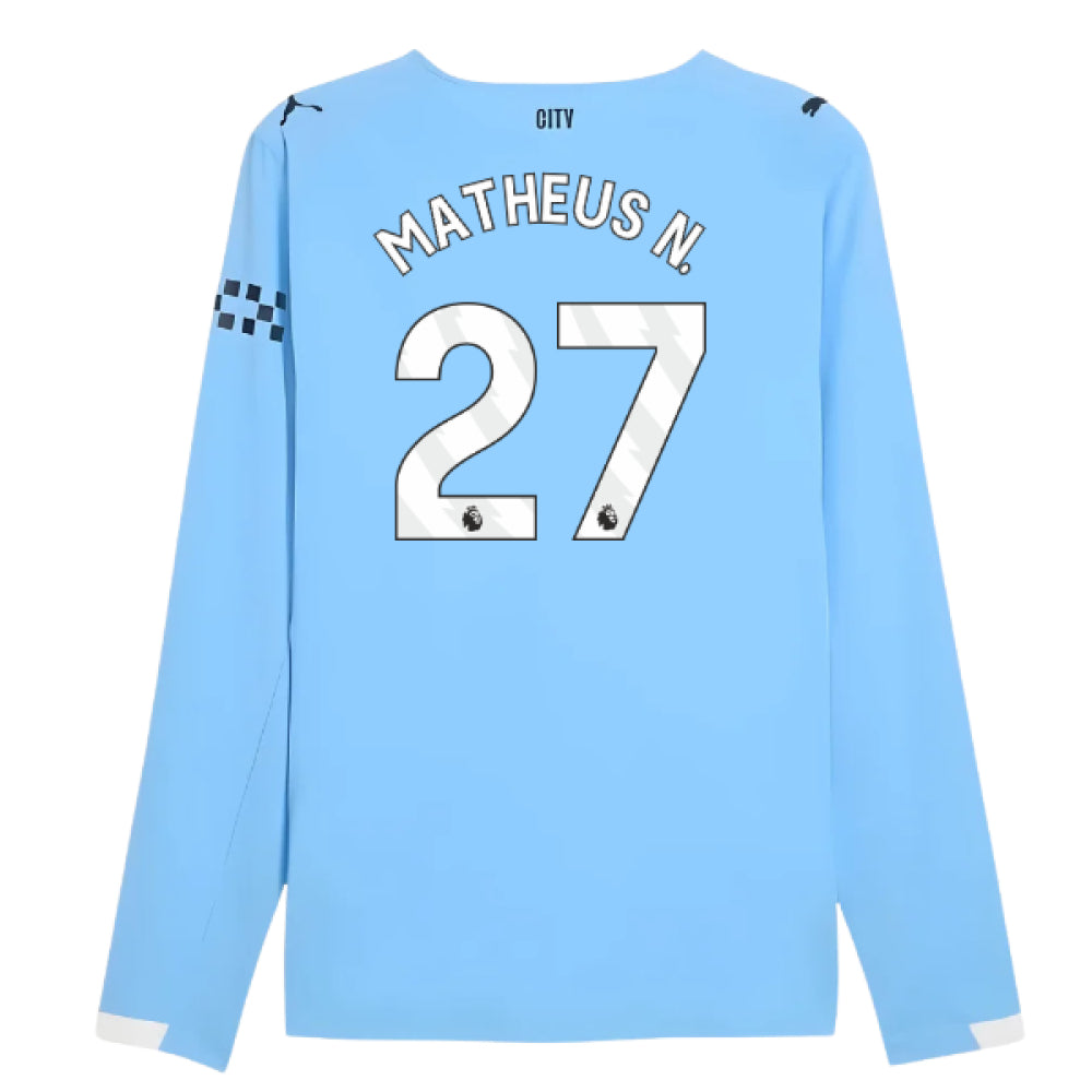 2025-2026 Man City Authentic Long Sleeve Home Shirt (Matheus N. 27)_0