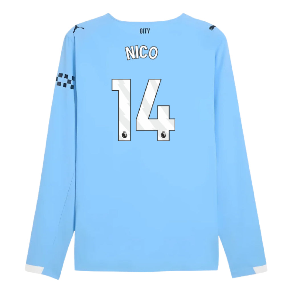2025-2026 Man City Authentic Long Sleeve Home Shirt (Nico 14)_0