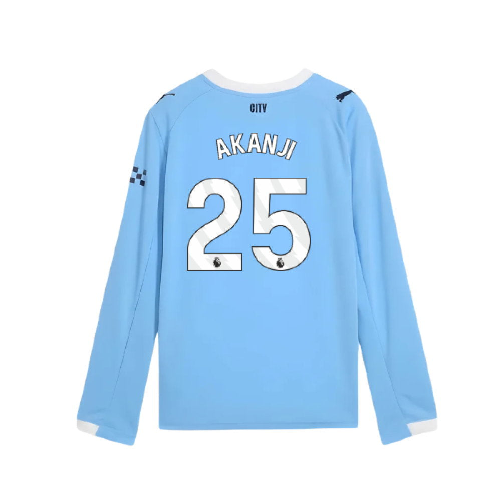 2025-2026 Man City Long Sleeve Home Shirt (Kids) (Akanji 25)_0