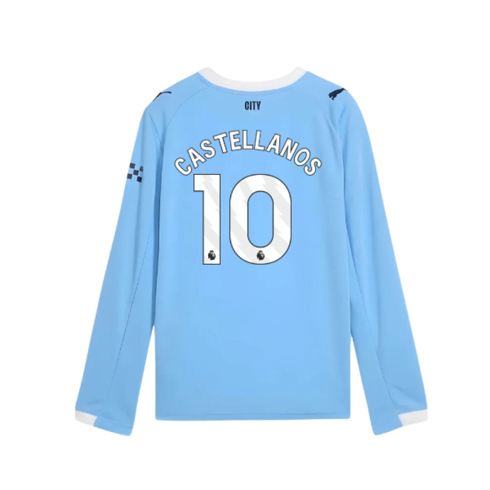 2025-2026 Man City Long Sleeve Home Shirt (Kids) (Castellanos 10)_0