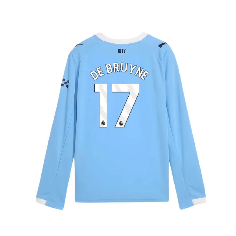 2025-2026 Man City Long Sleeve Home Shirt (Kids) (De Bruyne 17)_0