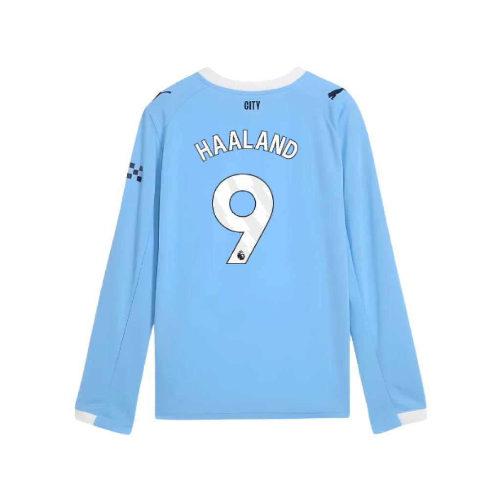 2025-2026 Man City Long Sleeve Home Shirt (Kids) (Haaland 9)_0