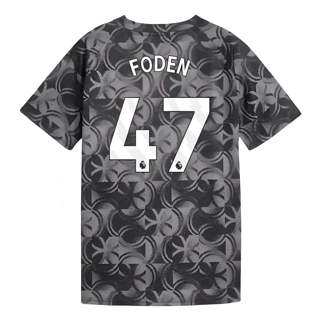 2025-2026 Man City Warm Up Jersey (Black) - Kids (Foden 47)_0