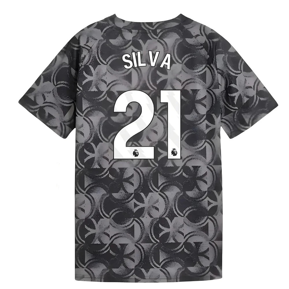 2025-2026 Man City Warm Up Jersey (Black) - Kids (Silva 21)_0