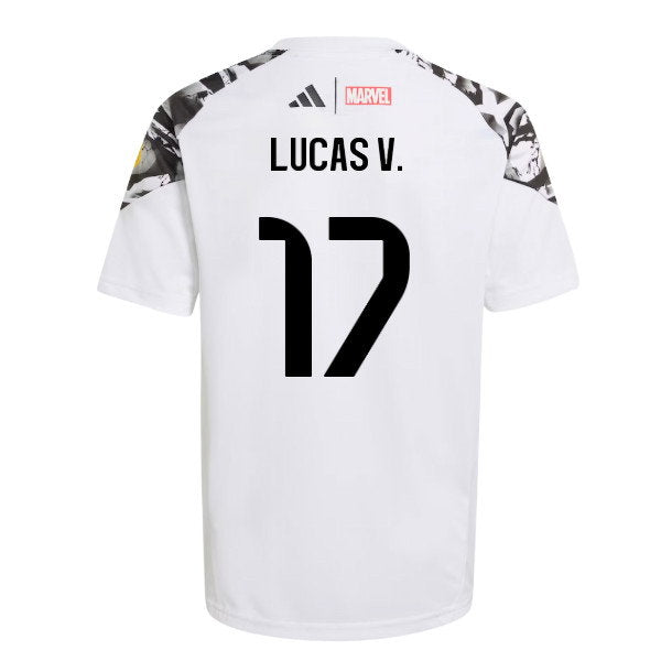 2025-2026 Real Madrid Marvel Avengers Training Shirt (White) - Kids (Lucas V. 17)_0