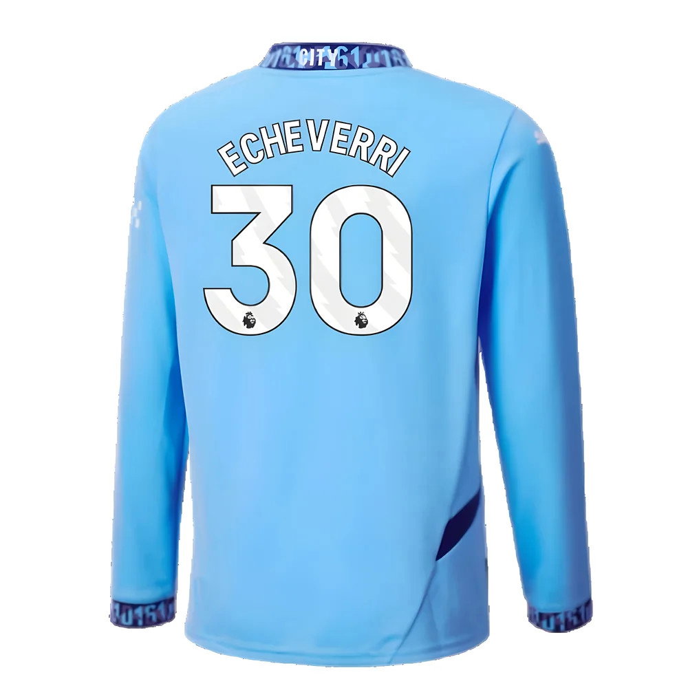 2024-2025 Man City Home Long Sleeve Shirt (Kids) (Echeverri 30)_2