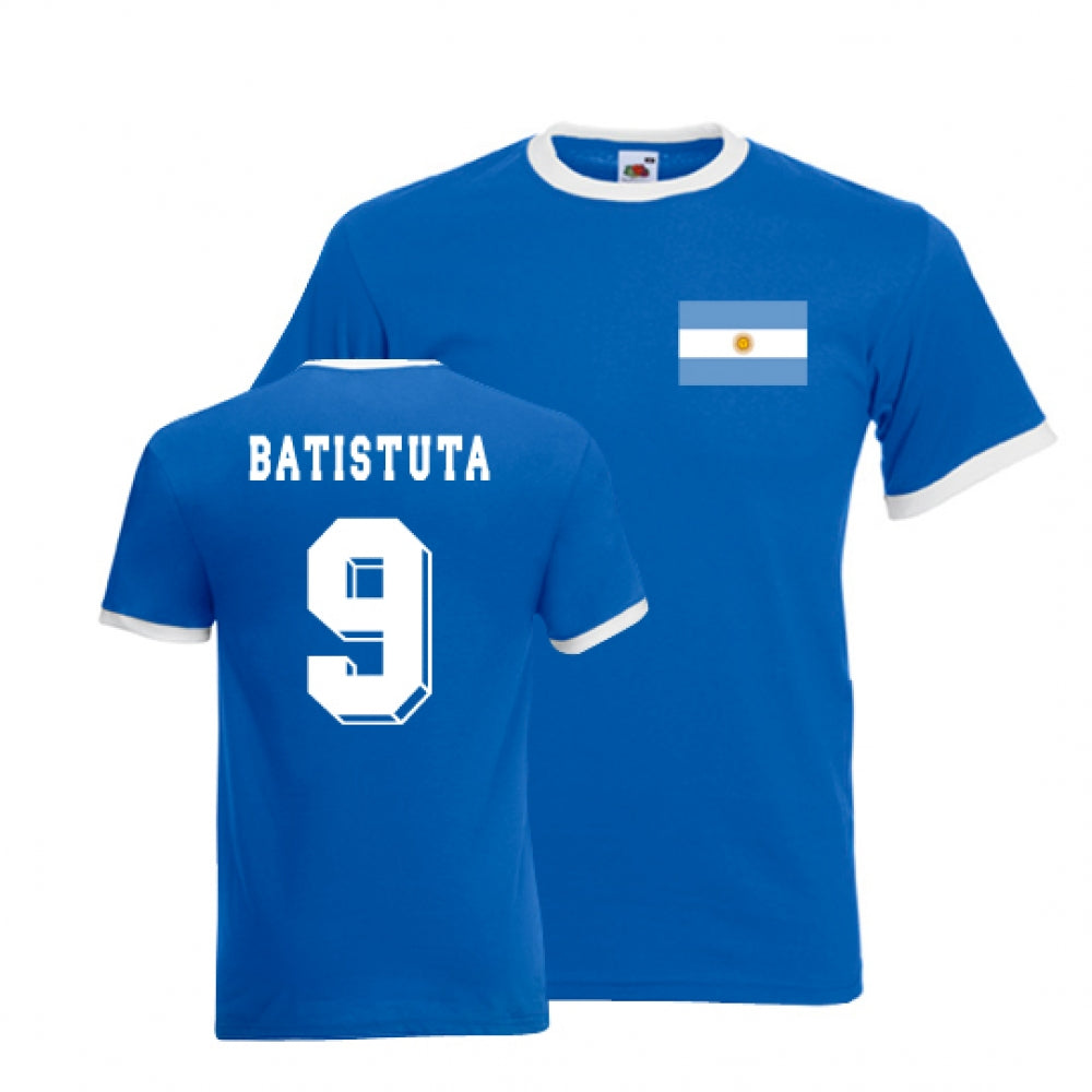 Gabriel Batistuta Argentina Ringer Tee (blue)_0
