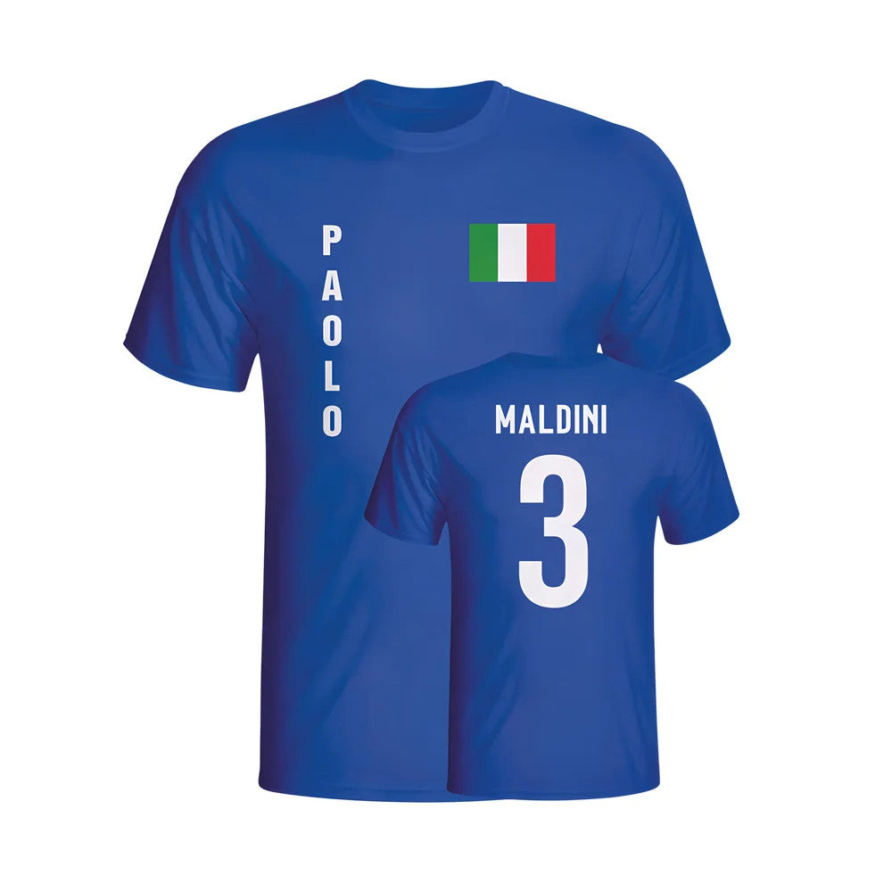 Paolo Maldini Italy Flag T-shirt (blue) - Kids_1