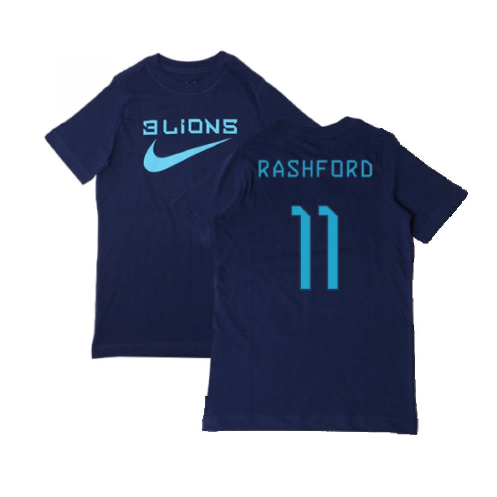 2022-2023 England Three Lions Tee (Navy) - Kids (Rashford 11)_0