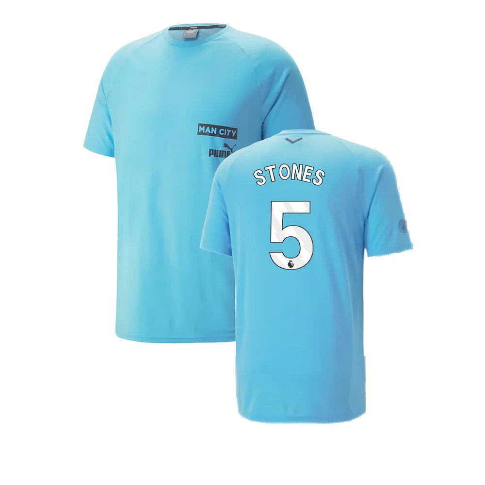 2023-2024 Man City Casuals Tee (Blue Wash) - Kids (STONES 5)_0