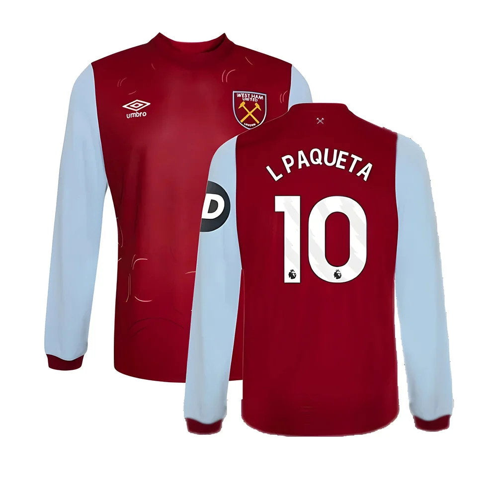 2023-2024 West Ham Long Sleeve Home Shirt (Kids) (L PAQUETA 10)_0